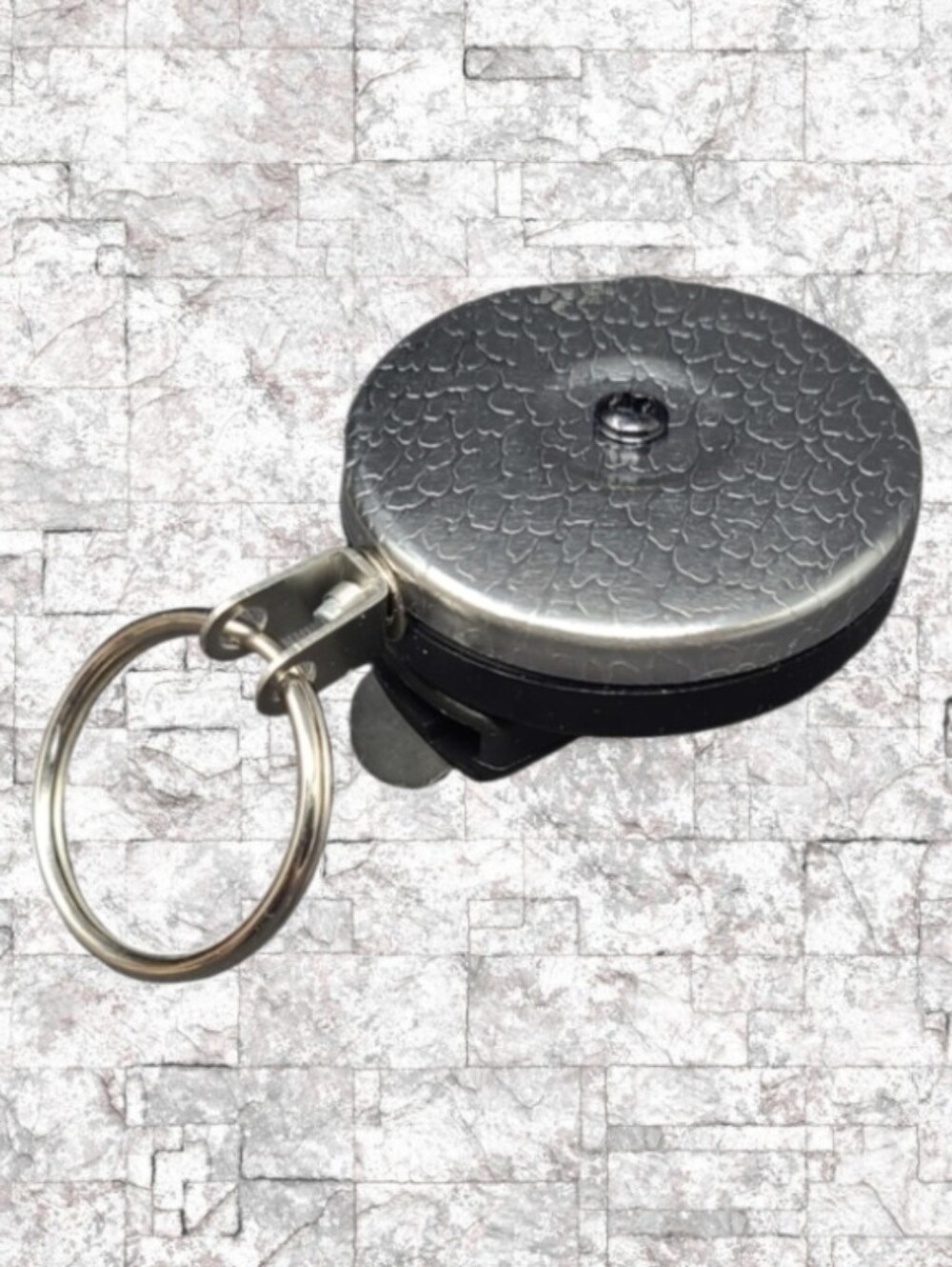 NEW- KEY-BAK ORIGINAL CHROME AND BLACK RETRACTABLE KEY HOLDER - U.S.A.